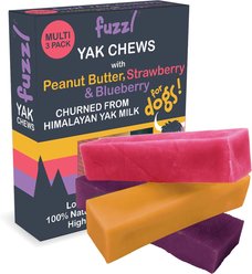 Fuzzl Himalayan Yak Peanut Butter, Strawberry & Blueberry Cheese Natural Dog Chew, 3 count, 7.9-oz box