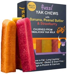 Fuzzl Yak Banana, Peanut Butter, Strawberry Cheese Natural Dog Chew, 3 count, 7.9-oz box