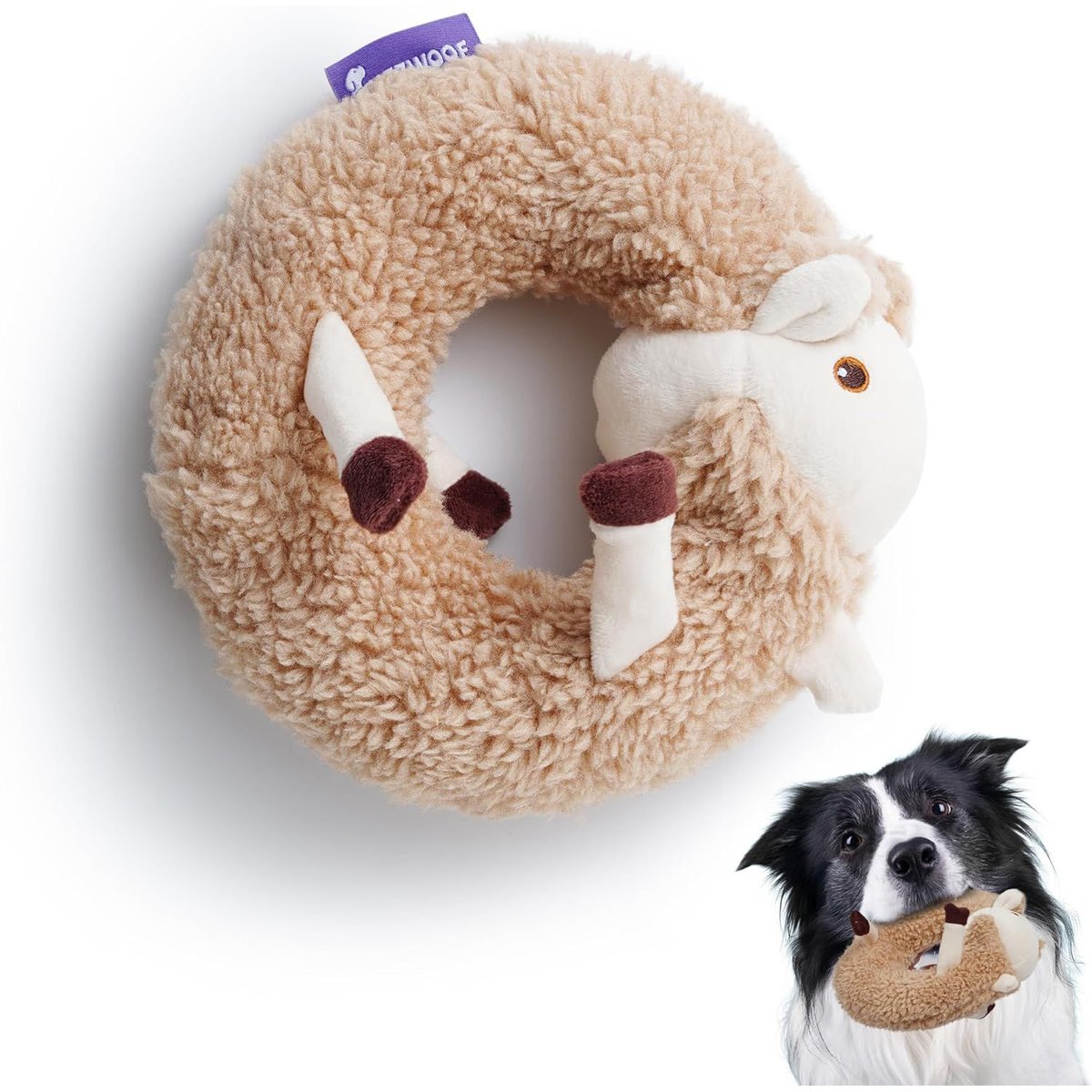 Fuzzwoof Alpaca Squeaky Plush Dog Toy, Brown