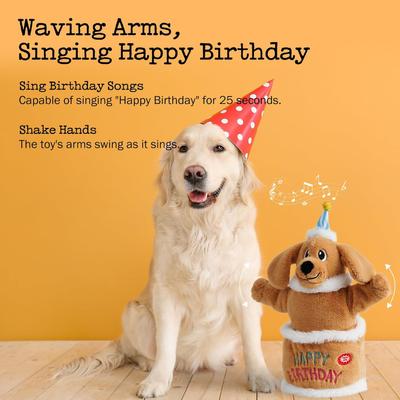Show full view: Fuzzwoof Birthday Cake Singing & Dancing Golden Retriever Dog Toy, Brown slide 4 of 8