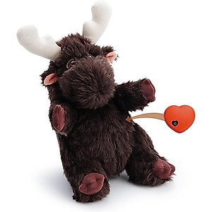 Fuzzwoof Moose Heart Beat Plush Dog Toy, Brown, Small