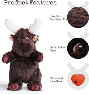 Show full view: Fuzzwoof Moose Heart Beat Plush Dog Toy, Brown, Small slide 5 of 7