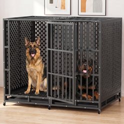 Fuzzy Bird Heavy-Duty Escape-Proof Dog Crate with Tray, Wheels & Lock, Black, Large: 54-in