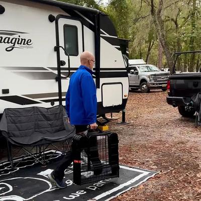 Show full view: FXW 8-Panel Playpen Easy-Carry Straps Dog Playpen Carrying Handles, Orange slide 2 of 7