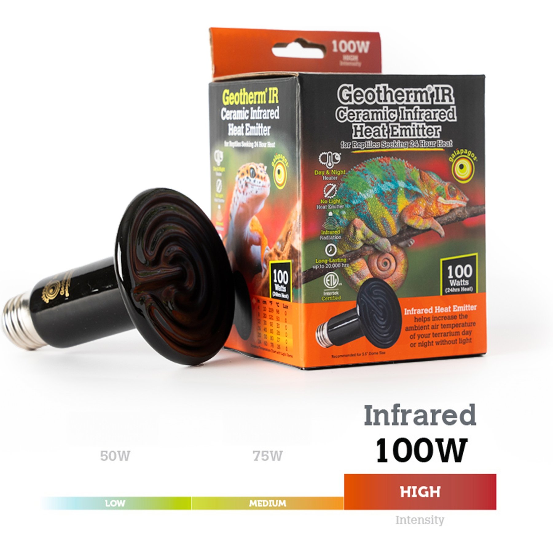 Galapagos Geotherm Ceramic Reptile Heat Emitter, Black, 100-watt