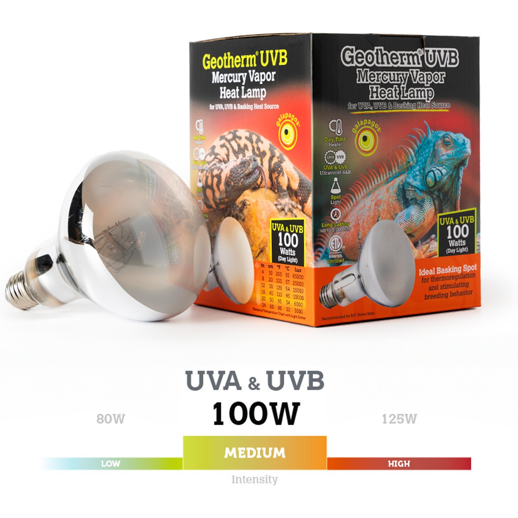Galapagos Geotherm Heat & UVB Mercury Vapor Reptile Bulb, 100-watt