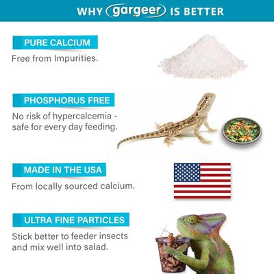 Show full view: Gargeer Calcium Powder with Vitamin D3 Reptile & Amphibian Supplement, 4-oz bag slide 5 of 5