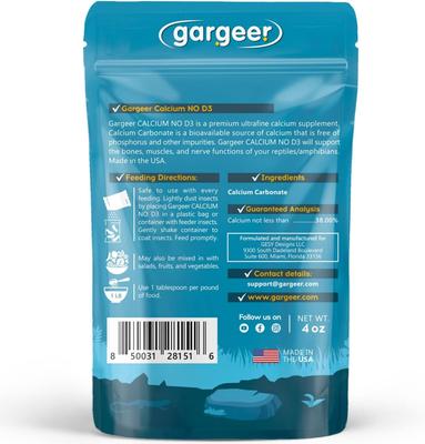Show full view: Gargeer Calcium Powder without Vitamin D3 Reptile & Amphibian Supplement, 4-oz bag slide 2 of 5