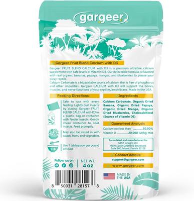Show full view: Gargeer Fruit Blend Calcium Powder with Vitamin D3 Reptile & Amphibian Supplement, 4-oz bag slide 2 of 5