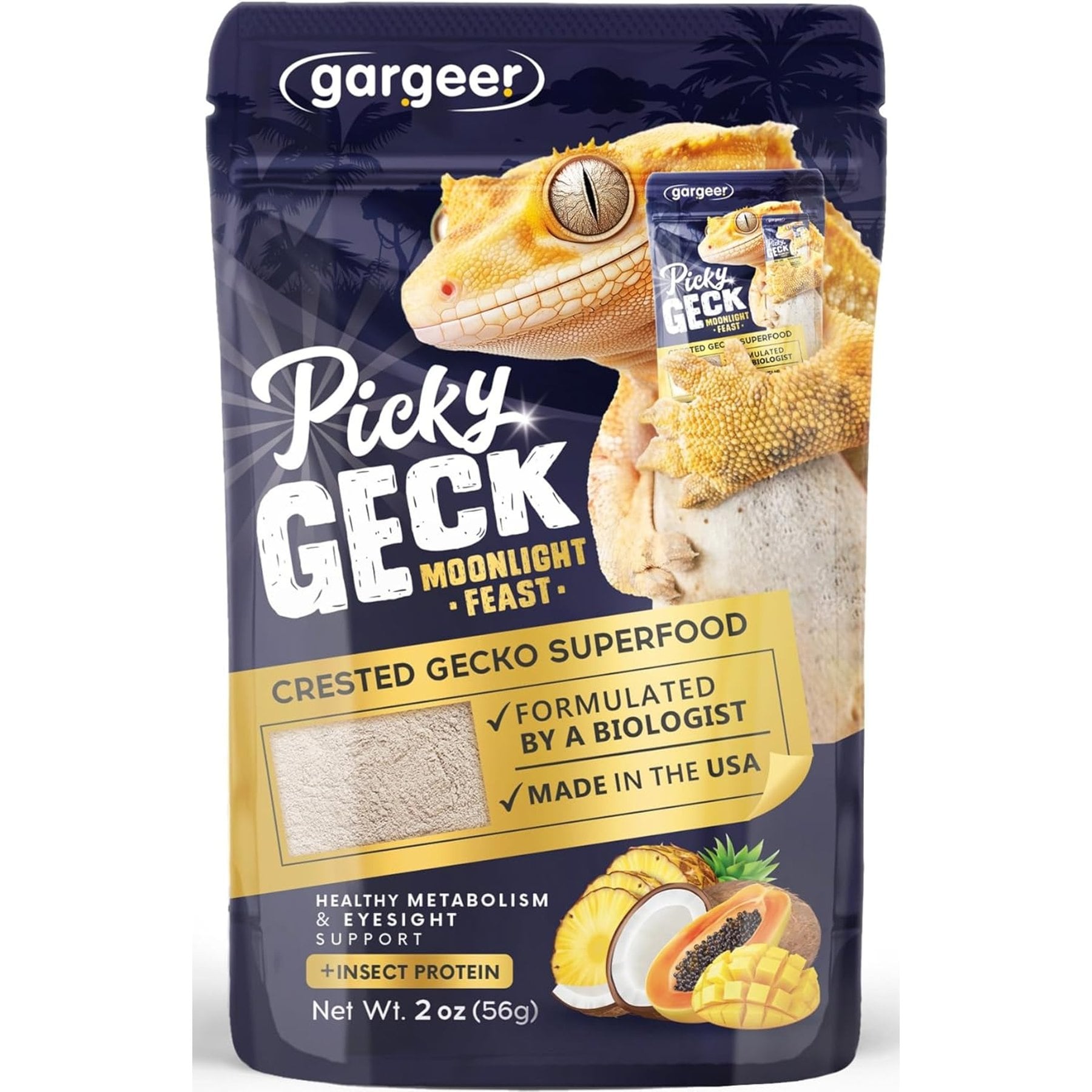 Gargeer Picky Geck Moonlight Feast Vision & Metabolism Support Premium Crested Gecko Food, 2-oz bag