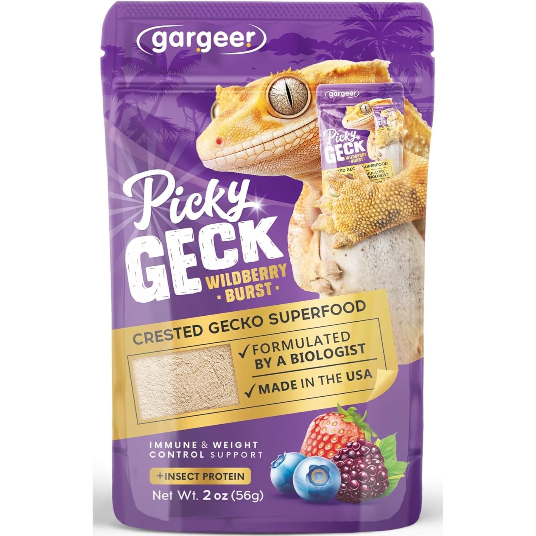 Gargeer Picky Geck Wildberry Burst Antioxidant & Immune Support Formula Premium Crested Gecko Food, 2-oz bag