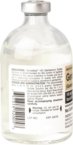 Show full view: Gentamicin (Generic) Sulfate Solution for Horses, 100 mg/mL, 100-mL slide 3 of 4