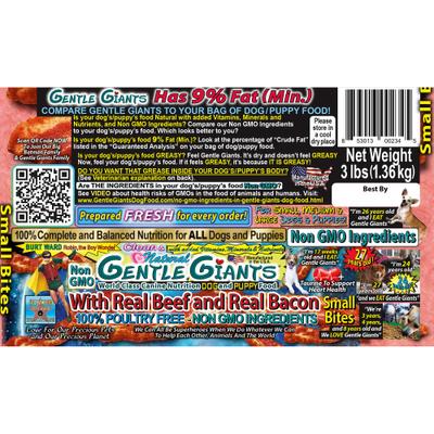 Show full view: Gentle Giants Natural Adult Non-GMO Beef & Bacon Small Bites Dry Dog Food, 3-lb bag slide 7 of 11