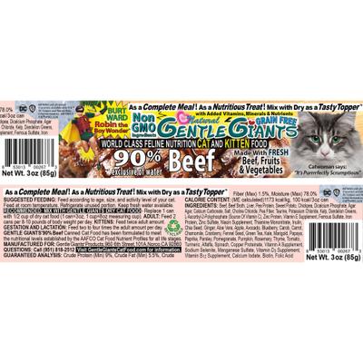 Show full view: Gentle Giants Natural Non-GMO Beef Grain-Free Cat & Kitten Canned Cat Food, 3-oz, case of 24 slide 3 of 10
