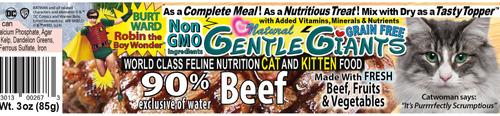 Show full view: Gentle Giants Natural Non-GMO Beef Grain-Free Cat & Kitten Canned Cat Food, 3-oz, case of 24 slide 7 of 10
