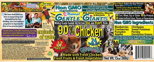 Show full view: Gentle Giants Natural Non-GMO Grain-Free 90% Chicken Wet Dog Food, 13-oz can, case of 12 slide 3 of 11