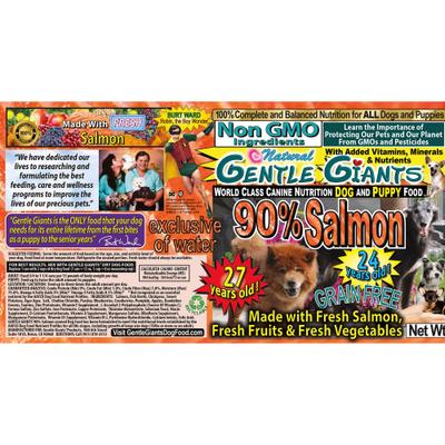 Show full view: Gentle Giants Natural Non-GMO Grain-Free 90% Salmon Wet Dog Food, 13-oz can, case of 12 slide 5 of 11
