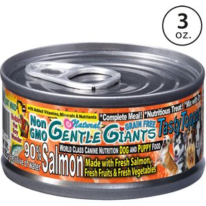 Gentle Giants Natural Non-GMO Grain-Free 90% Salmon Wet Dog Food, 3-oz can, case of 24