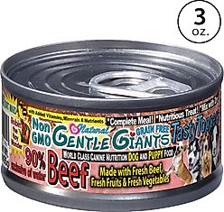 Gentle Giants Non-GMO Grain-Free 90% Beef Wet Dog Food, 3-oz can, case of 24