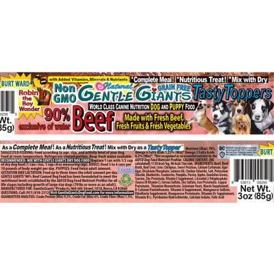 Show full view: Gentle Giants Non-GMO Grain-Free 90% Beef Wet Dog Food, 3-oz can, case of 24 slide 3 of 11