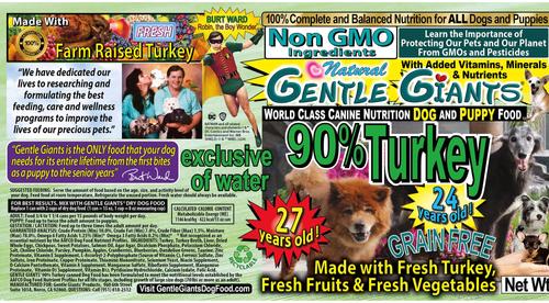 Show full view: Gentle Giants Non-GMO Grain-Free 90% Turkey Wet Dog Food, 13-oz can, case of 12 slide 5 of 11