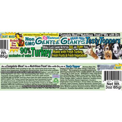 Show full view: Gentle Giants Non-GMO Grain-Free 90% Turkey Wet Dog Food, 3-oz can, case of 24 slide 3 of 11