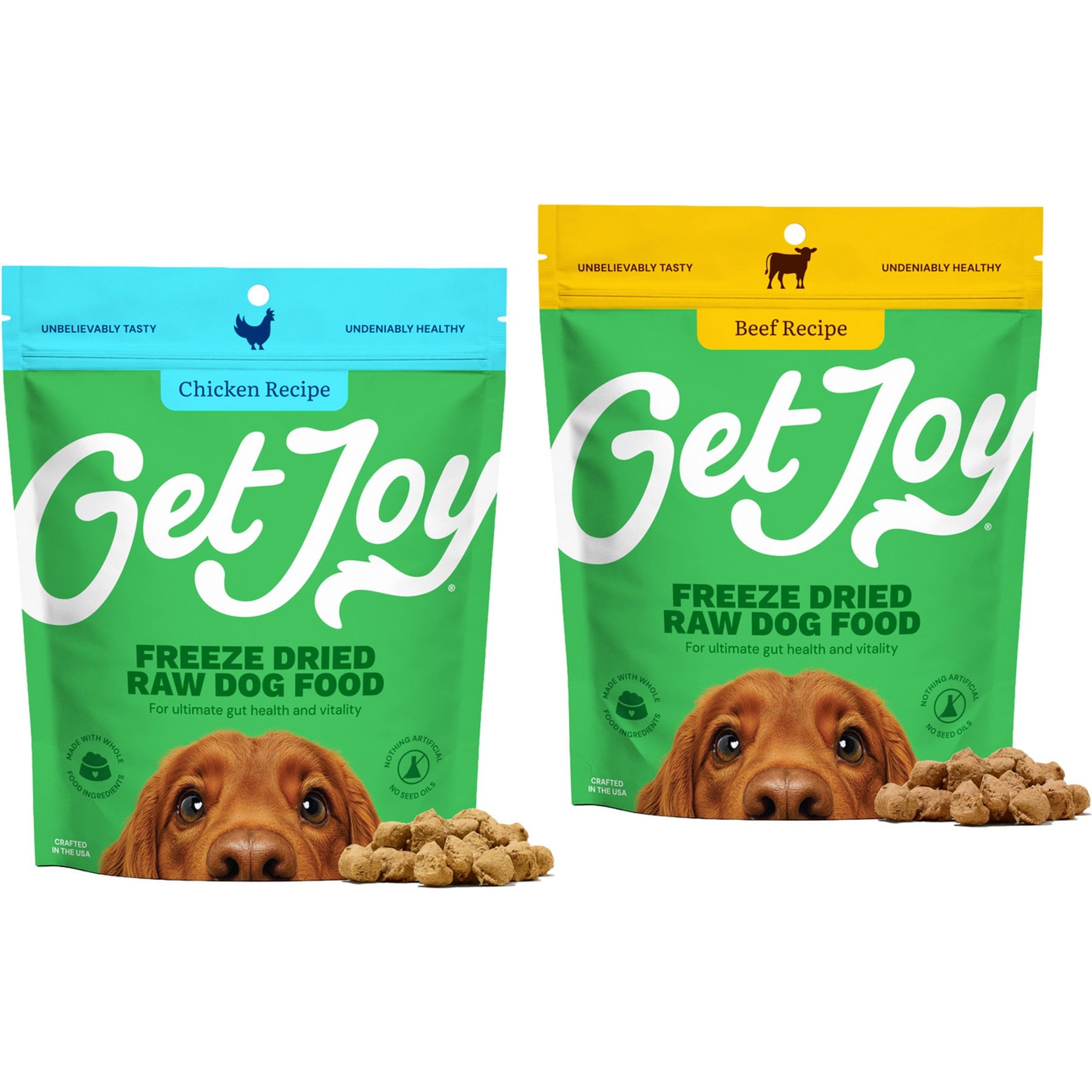 Get Joy Freeze-Dried Raw Dog Food Bundle: Beef Recipe, 4-oz bag + Chicken Recipe, 4-oz bag