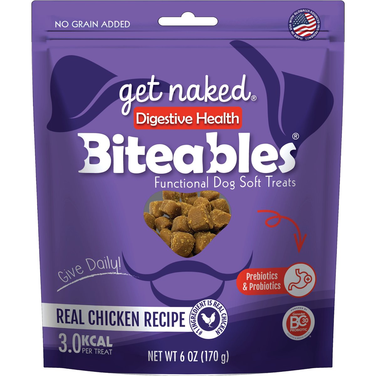 Get Naked Biteables Functional Digestive Health Real Chicken Recipe Dog Treats, 6-oz bag