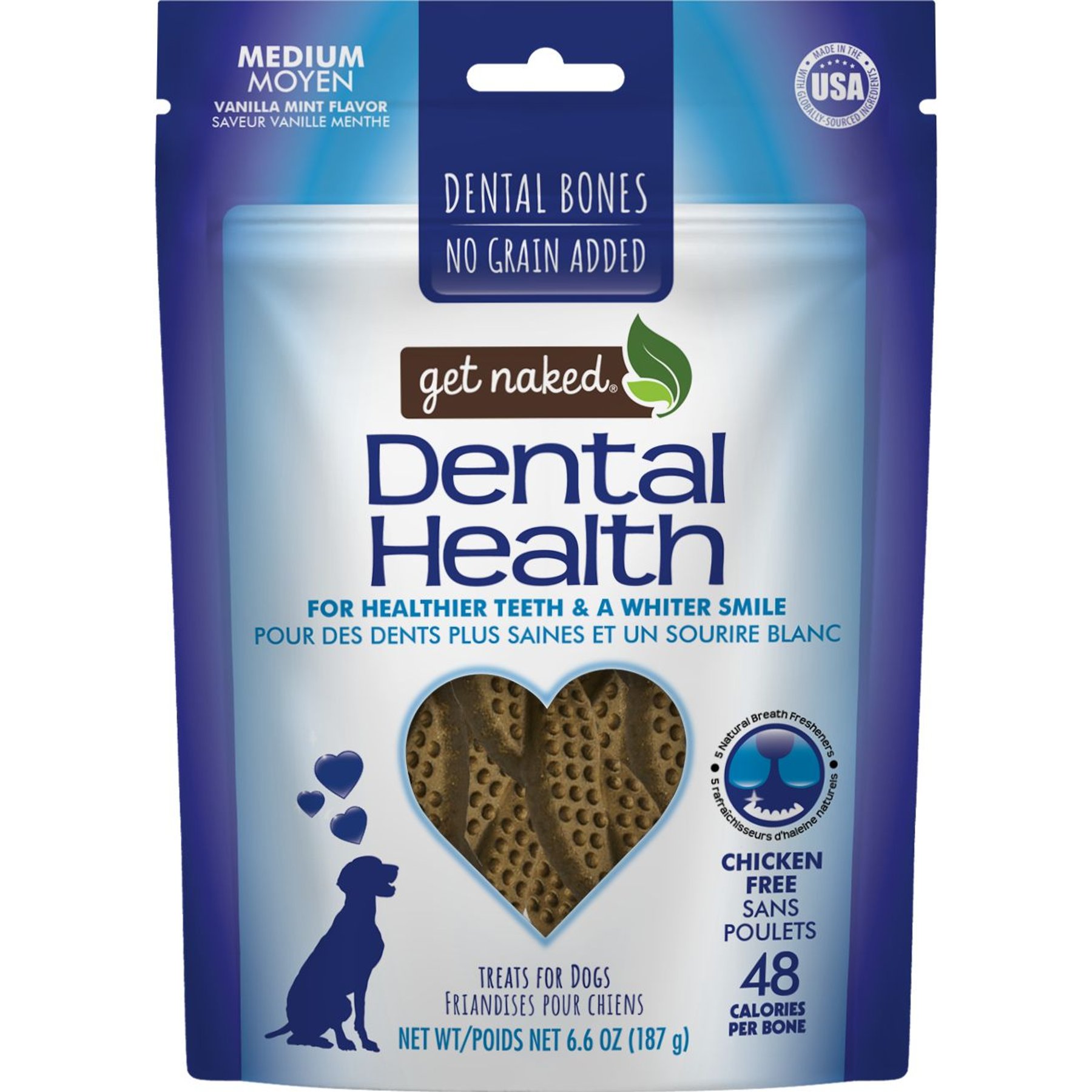 Get Naked Dental Health Grain-Free Vanilla Mint Flavored Medium Dental Dog Treats, 6.6-oz bag, count varies