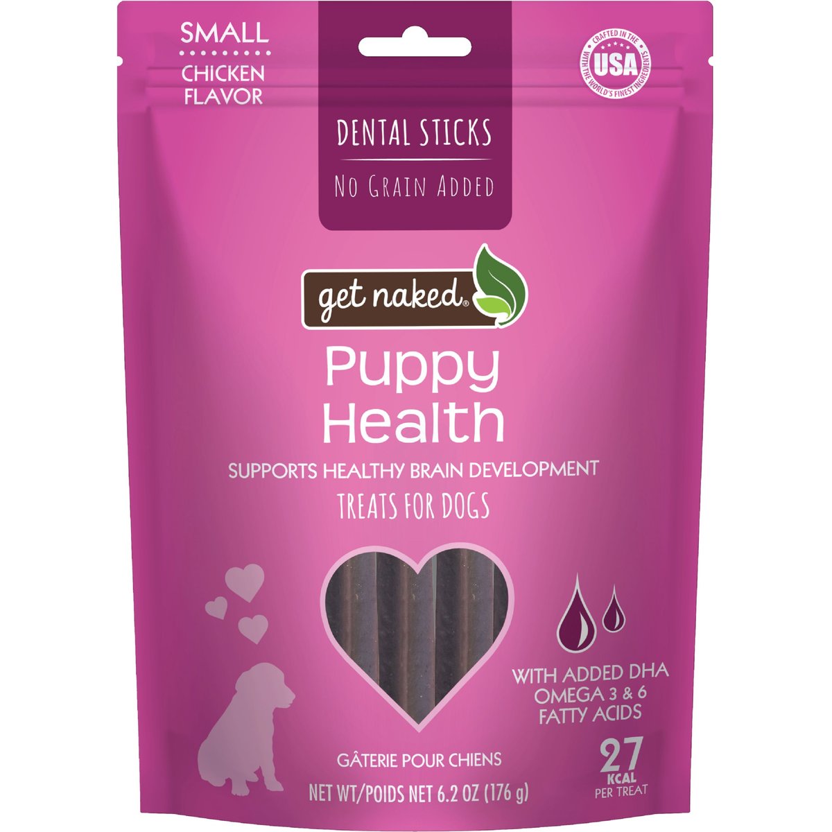 Get Naked Puppy Health Grain-Free Small Dental Stick Dog Treats, 18 count