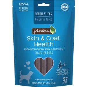 Get Naked Skin & Coat Health Grain-Free Dental Stick Dog Treats, 18 count, Small