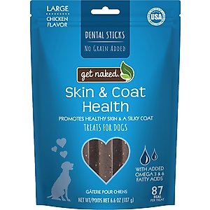 Get Naked Skin & Coat Health Grain-Free Dental Stick Dog Treats, 6 count, Large