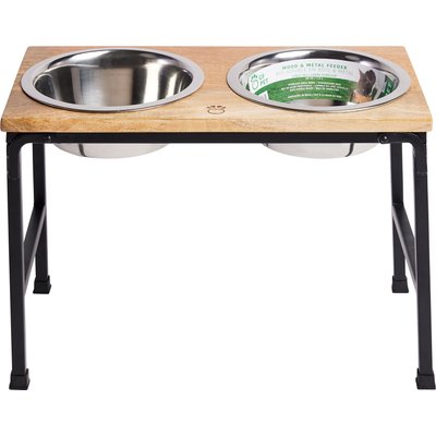 GF Pet GF Pet Mango Wood & Metal Elevated Dog Feeder, Natural, Large/Tall