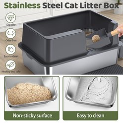 Gimars 36-L Stainless Steel High Sided Tray Leak-Proof with Scoop & Mat Covered Cat Litter Box, X-Large: 8-lb box slide 2 of 7
