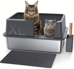 Gimars 36-L Stainless Steel High Sided Tray Leak-Proof with Scoop & Mat Covered Cat Litter Box, X-Large: 8-lb box slide 1 of 7