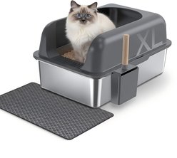 Gimars 36-L Stainless Steel Metal Tray with with Scoop & Mat Covered Cat Litter Box, X-Large: 8-lb box slide 1 of 7