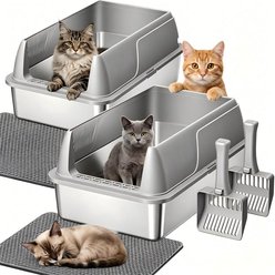 Gimars High-Sided Stainless Steel Covered Cat Litter Box, X-Large: 10-lb box