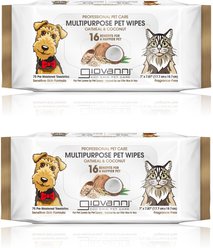 Giovanni Professional Multipurpose Oatmeal & Coconut Dog & Cat Wipes, 75 count, case of 2