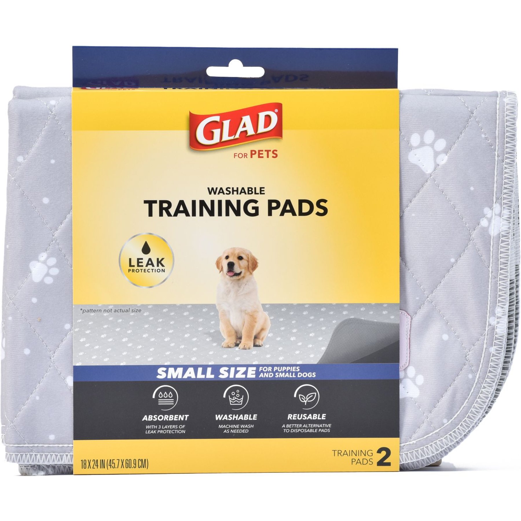 Glad for Pets Washable Training Dog Potty Pad, 2 count, Small: 18 x 24-in