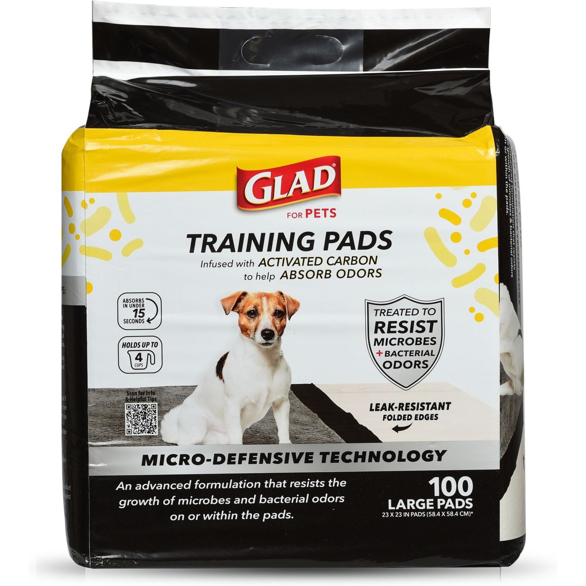 Glad for Pets Micro-Defensive Technology Activated Carbon Dog Training Pads, 23 x 23-in, 100 count