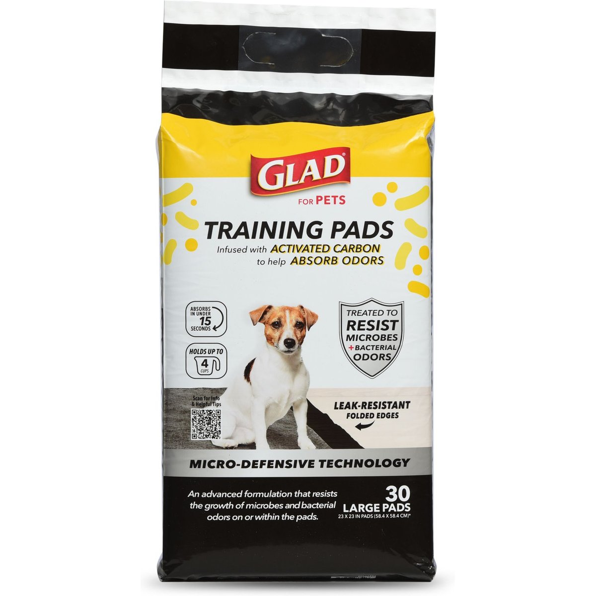 Glad for Pets Micro-Defensive Technology Activated Carbon Dog Training Pads, 23 x 23-in, 30 count