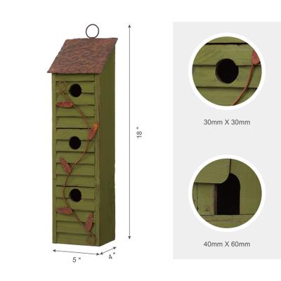 Show full view: Glitzhome Distressed Solid Wood Birdhouse, Green slide 2 of 7