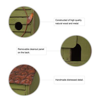 Show full view: Glitzhome Distressed Solid Wood Birdhouse, Green slide 3 of 7