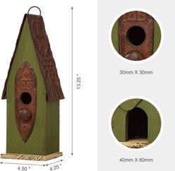 Glitzhome Distressed Solid Wood Birdhouse, Green slide 2 of 7