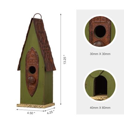 Show full view: Glitzhome Distressed Solid Wood Birdhouse, Green slide 2 of 7