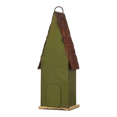 Show full view: Glitzhome Distressed Solid Wood Birdhouse, Green slide 6 of 7
