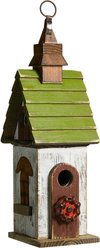 Glitzhome Distressed Solid Wood Birdhouse, White & Green