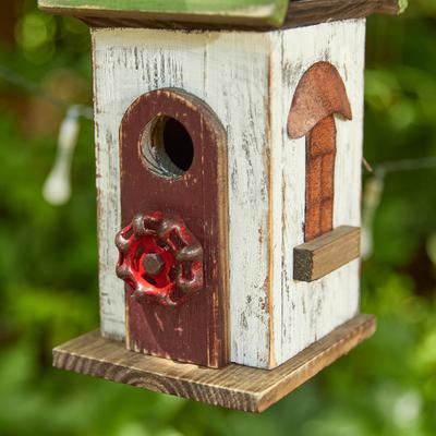 Show full view: Glitzhome Distressed Solid Wood Birdhouse, White & Green slide 8 of 8