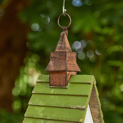 Show full view: Glitzhome Distressed Solid Wood Birdhouse, White & Green slide 6 of 8