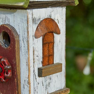 Show full view: Glitzhome Distressed Solid Wood Birdhouse, White & Green slide 7 of 8